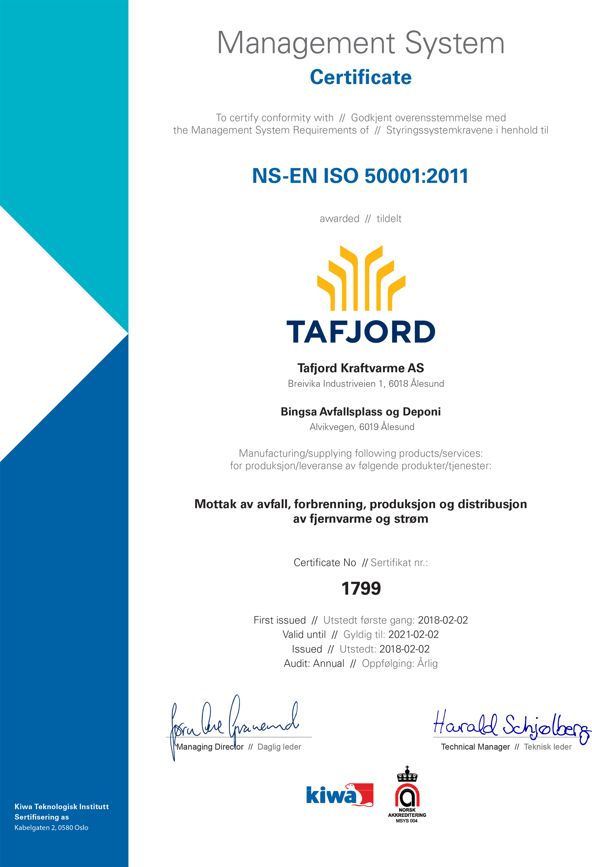 Tafjord Kraftvarme - 50001 sertifikat